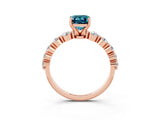 Rose gold Emerald Cut Solitaire Blue Topaz Ring with Pave Band and Four-Prong Setting_3