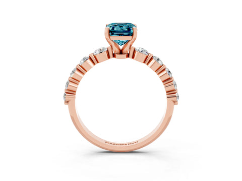 Rose gold Emerald Cut Solitaire Blue Topaz Ring with Pave Band and Four-Prong Setting_3