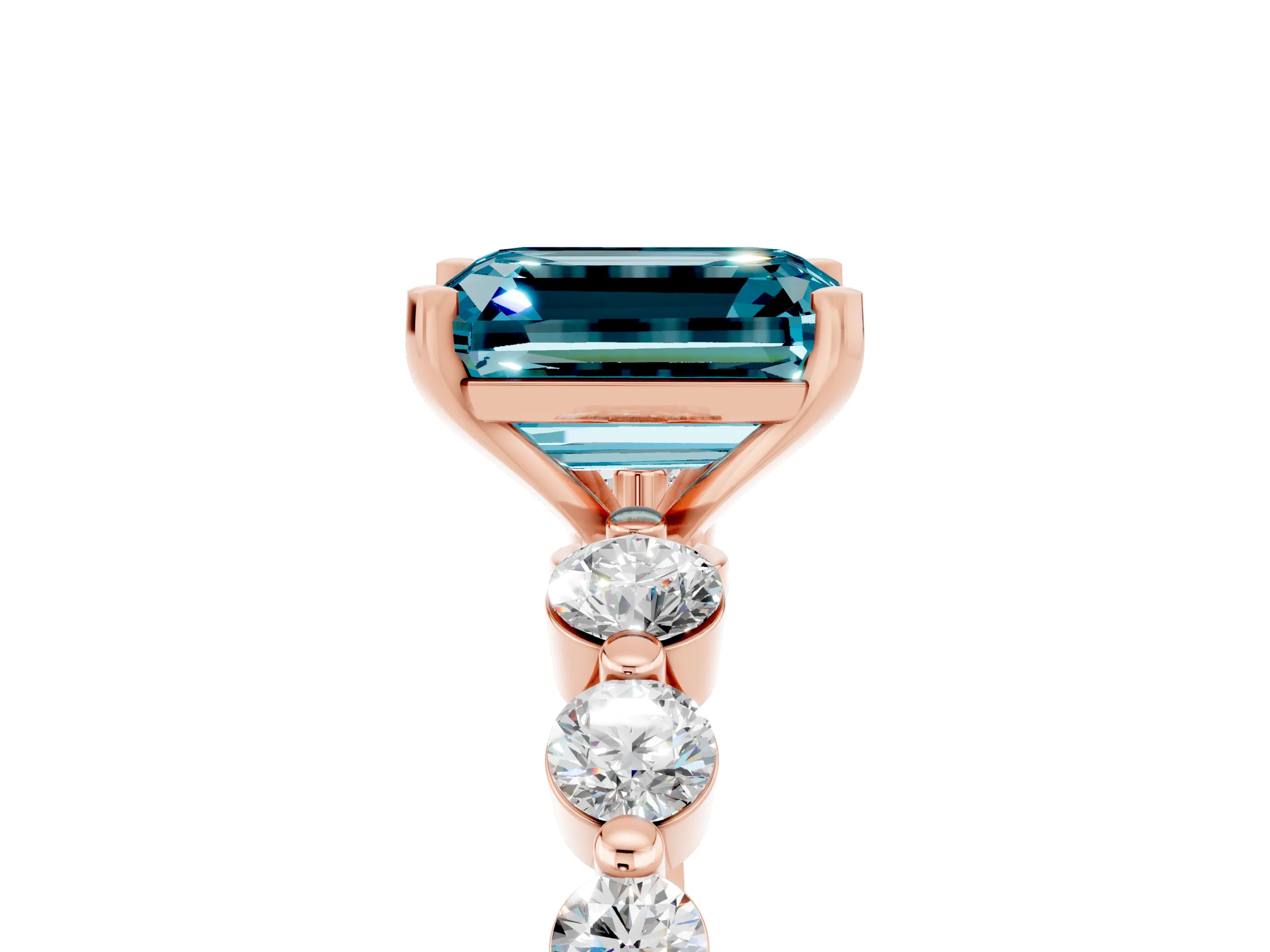 Rose gold Emerald Cut Solitaire Blue Topaz Ring with Pave Band and Four-Prong Setting_5