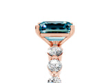 Rose gold Emerald Cut Solitaire Blue Topaz Ring with Pave Band and Four-Prong Setting_5