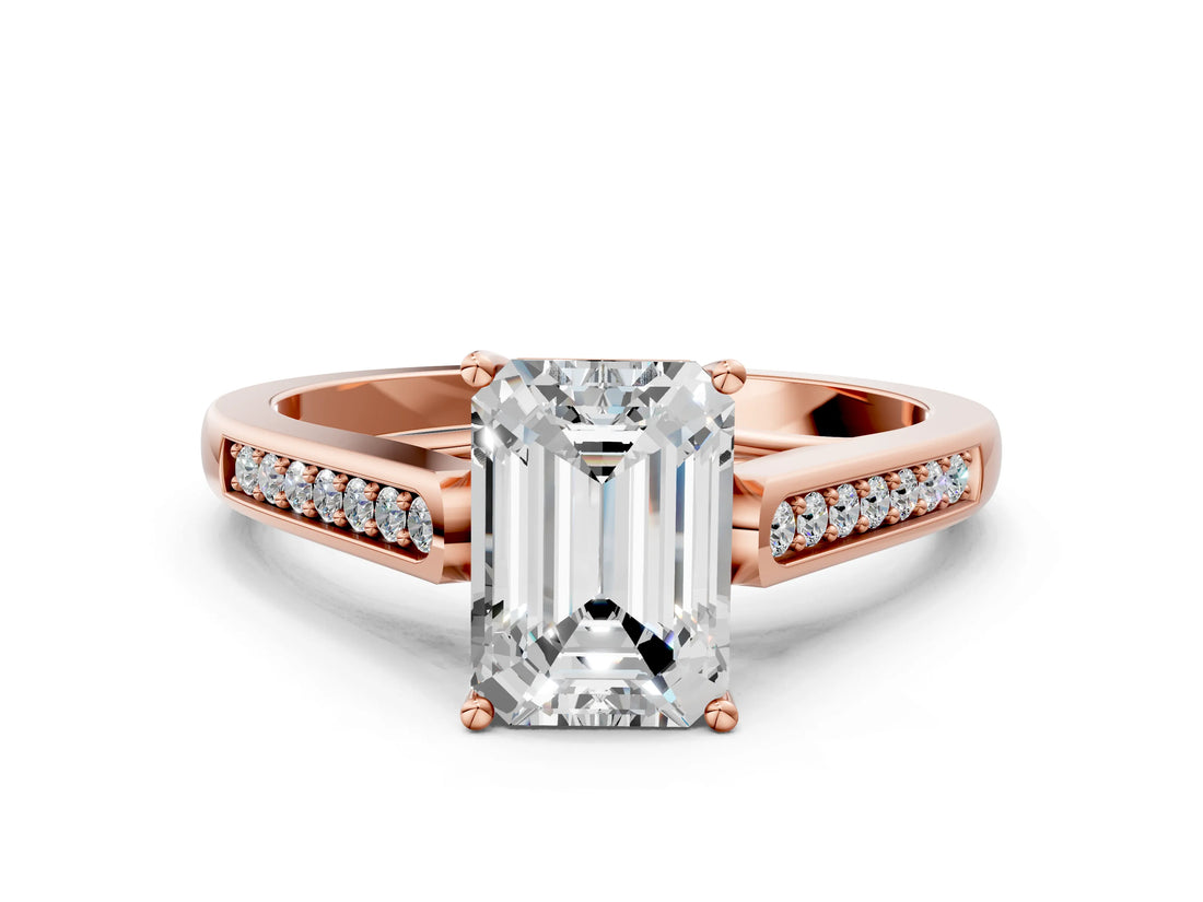 Rose gold Emerald Cut Solitaire Cathedral Diamond Engagement Ring with Channel-Set Band and Four-Prong Setting_3