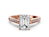 Rose gold Emerald Cut Solitaire Cathedral Diamond Engagement Ring with Channel-Set Band and Four-Prong Setting_3