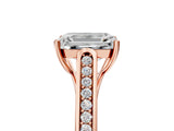 Rose gold Emerald Cut Solitaire Cathedral Diamond Engagement Ring with Channel-Set Band and Four-Prong Setting_8