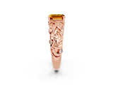 Rose gold Emerald Cut Solitaire Citrine Leaf-Inspired Vine Band Ring with Prong Setting_2