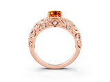 Rose gold Emerald Cut Solitaire Citrine Leaf-Inspired Vine Band Ring with Prong Setting_3