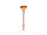 Rose gold Emerald Cut Solitaire Citrine Ring with Pave Band and Four-Prong Setting_2