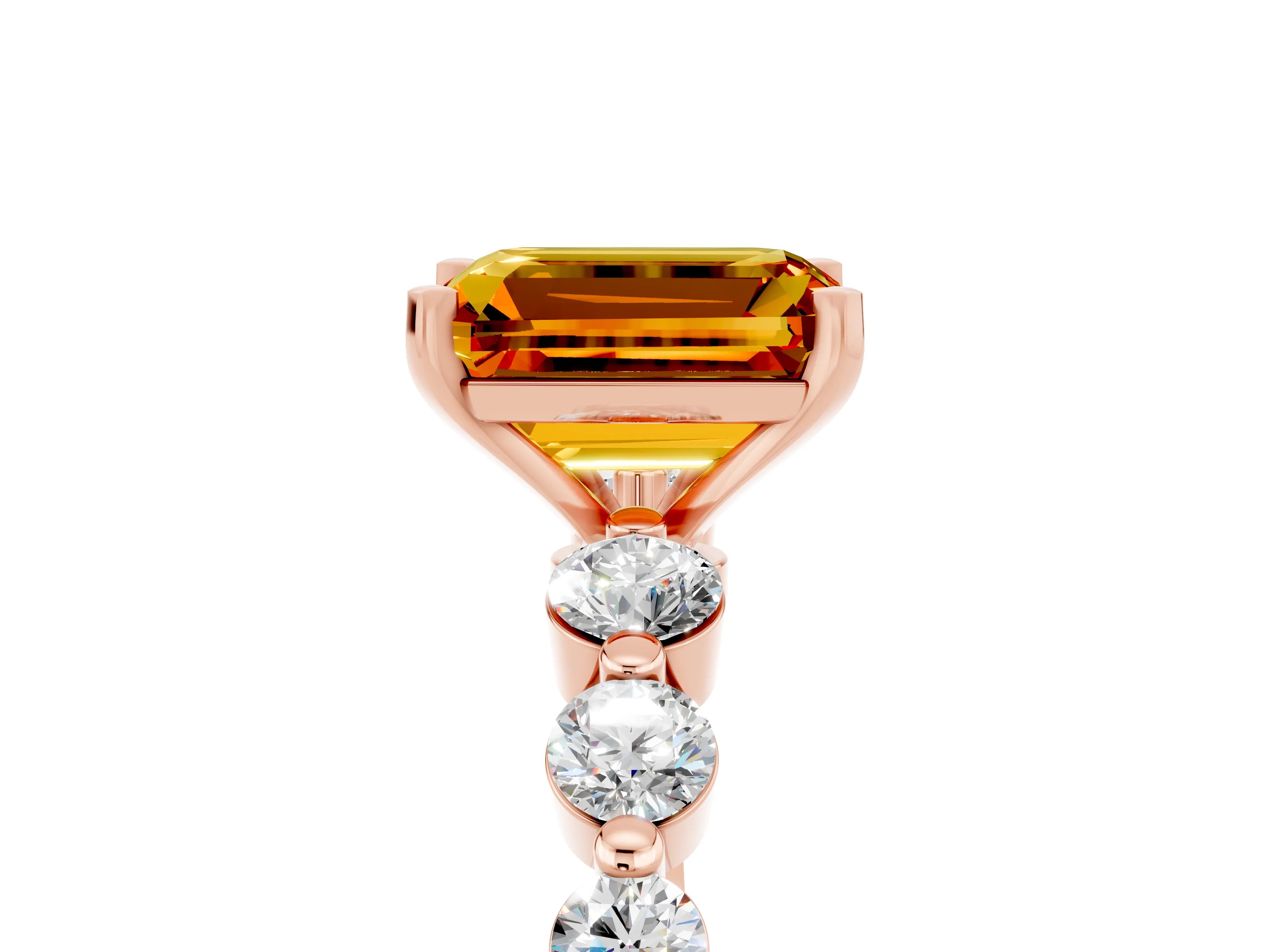 Rose gold Emerald Cut Solitaire Citrine Ring with Pave Band and Four-Prong Setting_5