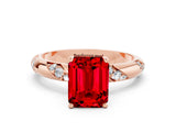 Rose gold Emerald Cut Solitaire Diamond Engagement Ring with Twisted Pave Band and Four-Prong Setting