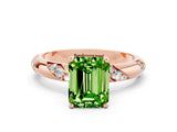 Rose gold Emerald Cut Solitaire Diamond Engagement Ring with Twisted Pave Band and Four-Prong Setting