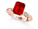 Rose gold Emerald Cut Solitaire Diamond Engagement Ring with Twisted Pave Band and Four-Prong Setting_1