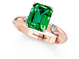 Rose gold Emerald Cut Solitaire Diamond Engagement Ring with Twisted Pave Band and Four-Prong Setting_1