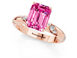Rose gold Emerald Cut Solitaire Diamond Engagement Ring with Twisted Pave Band and Four-Prong Setting_1