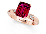 Rose gold Emerald Cut Solitaire Diamond Engagement Ring with Twisted Pave Band and Four-Prong Setting_1