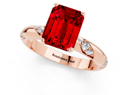 Rose gold Emerald Cut Solitaire Diamond Engagement Ring with Twisted Pave Band and Four-Prong Setting_1