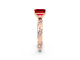 Rose gold Emerald Cut Solitaire Diamond Engagement Ring with Twisted Pave Band and Four-Prong Setting_2