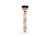 Rose gold Emerald Cut Solitaire Diamond Engagement Ring with Twisted Pave Band and Four-Prong Setting_2