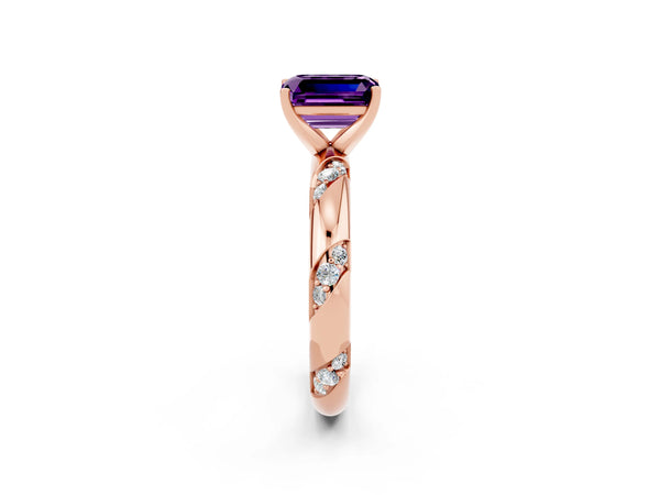 Rose gold Emerald Cut Amethyst Solitaire Engagement Ring with Twisted Round  Accent Band and Prong Setting