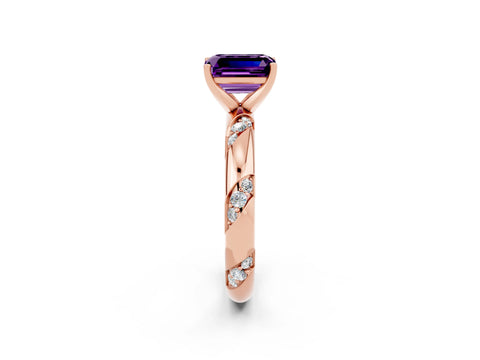 Rose gold Emerald Cut Solitaire Diamond Engagement Ring with Twisted Pave Band and Four-Prong Setting_2