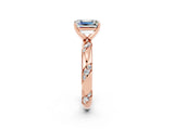 Rose gold Emerald Cut Solitaire Diamond Engagement Ring with Twisted Pave Band and Four-Prong Setting_2