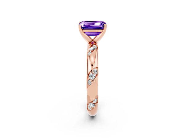 Rose gold Emerald Cut Tanzanite Solitaire Engagement Ring with Twisted Round  Accent Band and Prong Setting