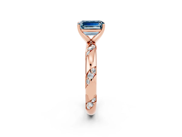 Rose gold Emerald Cut Aquamarine Solitaire Engagement Ring with Twisted Round  Accent Band and Prong Setting