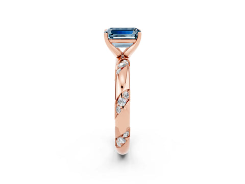Rose gold Emerald Cut Solitaire Diamond Engagement Ring with Twisted Pave Band and Four-Prong Setting_2