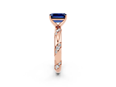 Rose gold Emerald Cut Solitaire Diamond Engagement Ring with Twisted Pave Band and Four-Prong Setting_2