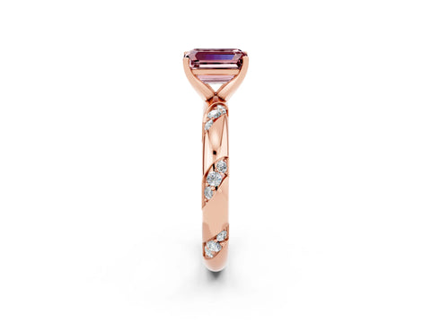 Rose gold Emerald Cut Solitaire Diamond Engagement Ring with Twisted Pave Band and Four-Prong Setting_2