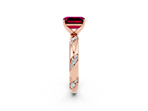 Rose gold Emerald Cut Garnet Solitaire Engagement Ring with Twisted Round  Accent Band and Prong Setting