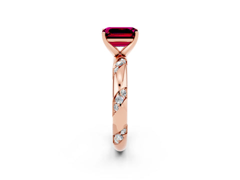 Rose gold Emerald Cut Solitaire Diamond Engagement Ring with Twisted Pave Band and Four-Prong Setting_2
