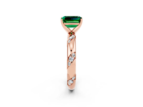 Rose gold Emerald Cut Emerald Solitaire Engagement Ring with Twisted Round  Accent Band and Prong Setting