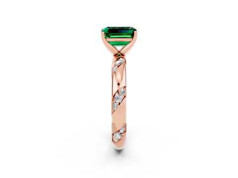 Rose gold Emerald Cut Solitaire Diamond Engagement Ring with Twisted Pave Band and Four-Prong Setting_2