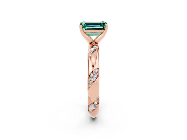 Rose gold Emerald Cut Green Sapphire Solitaire Engagement Ring with Twisted Round  Accent Band and Prong Setting