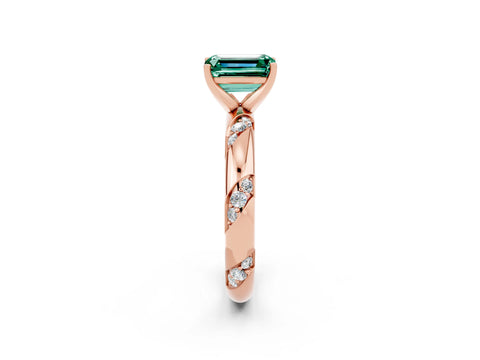 Rose gold Emerald Cut Solitaire Diamond Engagement Ring with Twisted Pave Band and Four-Prong Setting_2