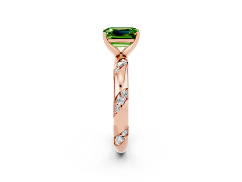 Rose gold Emerald Cut Solitaire Diamond Engagement Ring with Twisted Pave Band and Four-Prong Setting_2