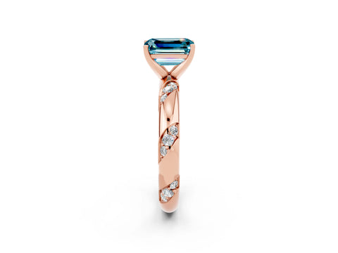Rose gold Emerald Cut Solitaire Diamond Engagement Ring with Twisted Pave Band and Four-Prong Setting_2