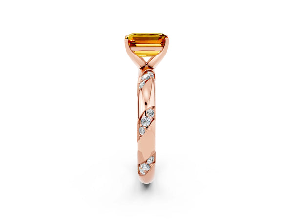 Rose gold Emerald Cut Citrine Solitaire Engagement Ring with Twisted Round  Accent Band and Prong Setting