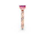 Rose gold Emerald Cut Solitaire Diamond Engagement Ring with Twisted Pave Band and Four-Prong Setting_2