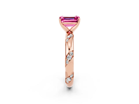 Rose gold Emerald Cut Solitaire Diamond Engagement Ring with Twisted Pave Band and Four-Prong Setting_2