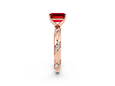 Rose gold Emerald Cut Solitaire Diamond Engagement Ring with Twisted Pave Band and Four-Prong Setting_2