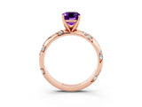 Rose gold Emerald Cut Solitaire Diamond Engagement Ring with Twisted Pave Band and Four-Prong Setting_3