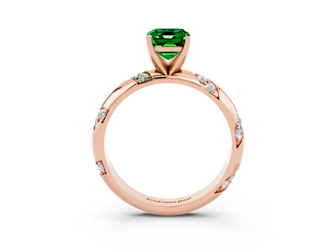 Rose gold Emerald Cut Solitaire Diamond Engagement Ring with Twisted Pave Band and Four-Prong Setting_3