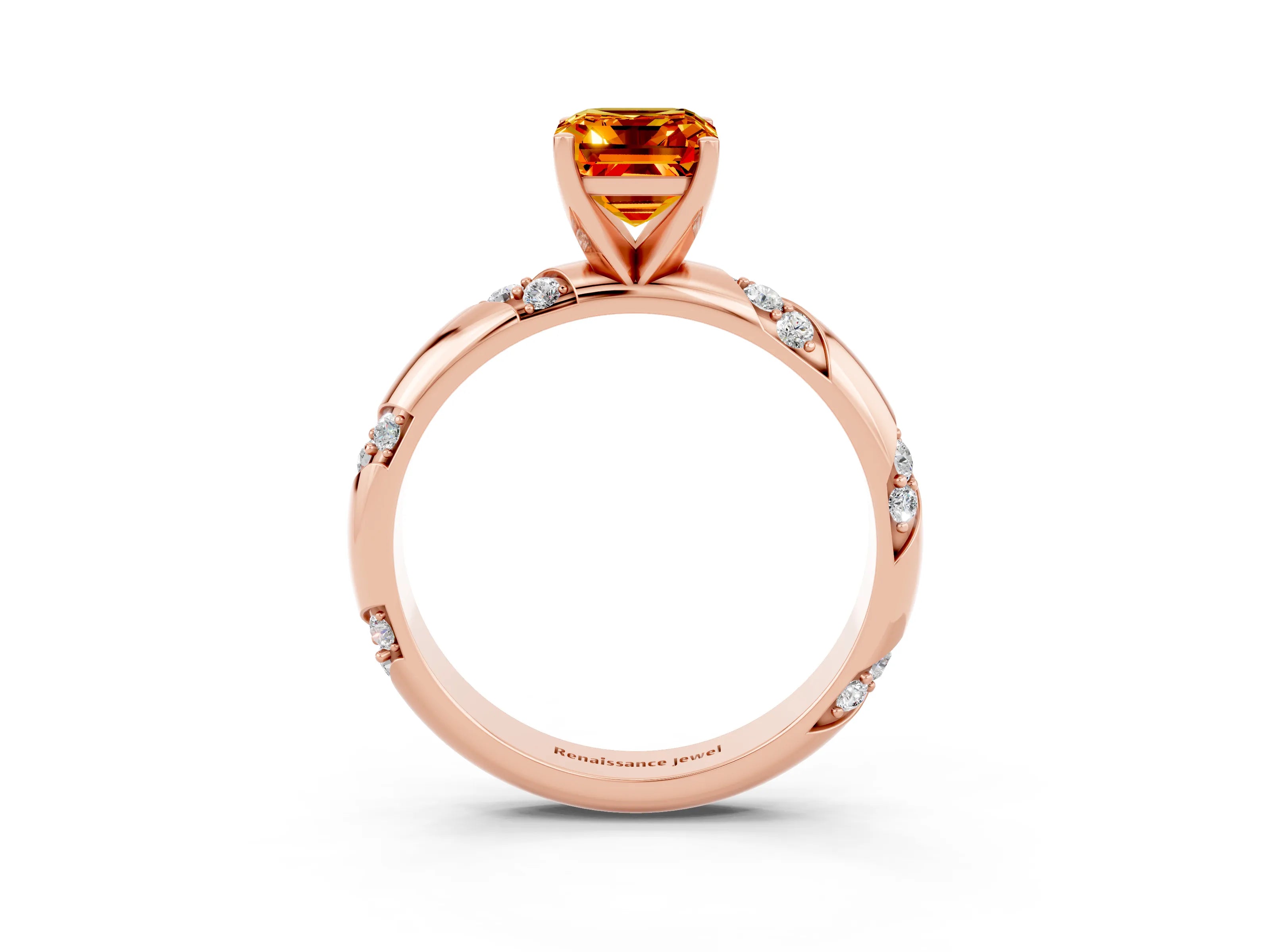 Rose gold Emerald Cut Solitaire Diamond Engagement Ring with Twisted Pave Band and Four-Prong Setting_3