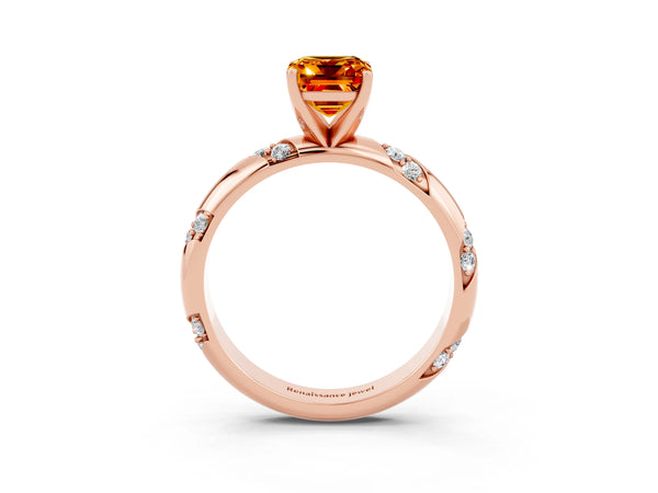 Rose gold Emerald Cut Citrine Solitaire Engagement Ring with Twisted Round  Accent Band and Prong Setting