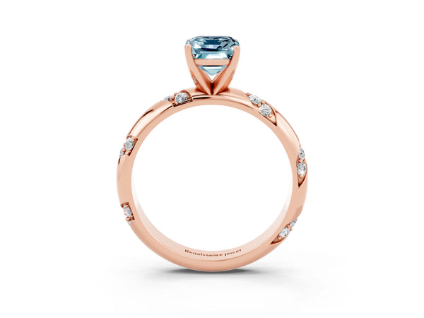 Rose gold Emerald Cut Aquamarine Solitaire Engagement Ring with Twisted Round  Accent Band and Prong Setting