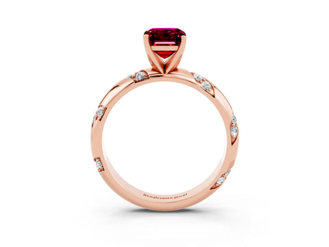 Rose gold Emerald Cut Solitaire Diamond Engagement Ring with Twisted Pave Band and Four-Prong Setting_3