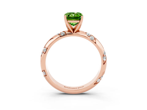 Rose gold Emerald Cut Solitaire Diamond Engagement Ring with Twisted Pave Band and Four-Prong Setting_3