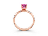 Rose gold Emerald Cut Solitaire Diamond Engagement Ring with Twisted Pave Band and Four-Prong Setting_3