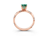 Rose gold Emerald Cut Solitaire Diamond Engagement Ring with Twisted Pave Band and Four-Prong Setting_3