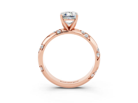 Rose gold Emerald Cut Solitaire Diamond Engagement Ring with Twisted Pave Band and Four-Prong Setting_3